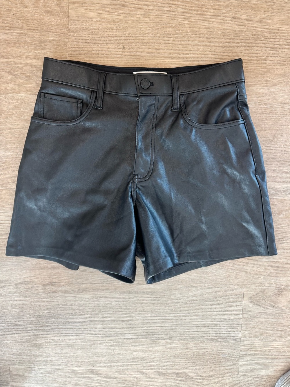 Abercrombie & Fitch Black High-Waist Faux Leather Shorts